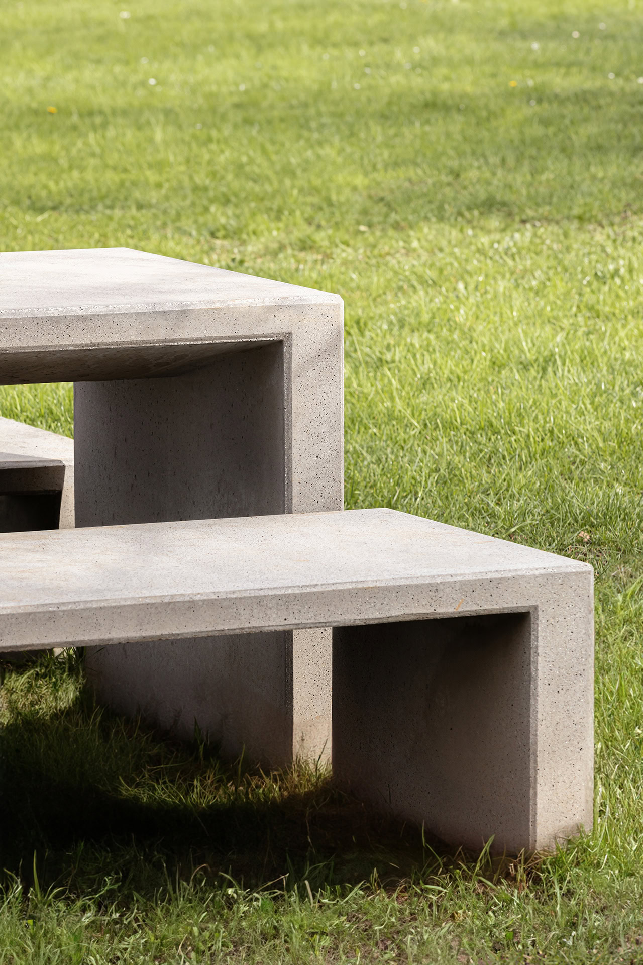 Precast picnic concrete table in the Saone River Park in France